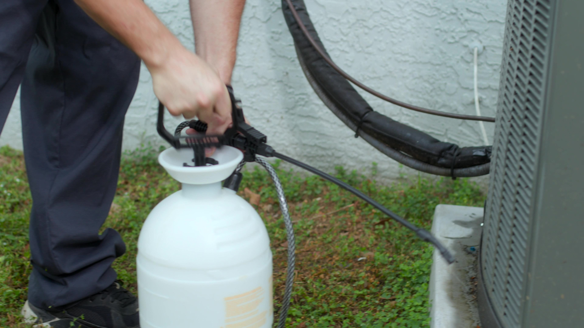 Outdoor HVAC unit routine maintenance