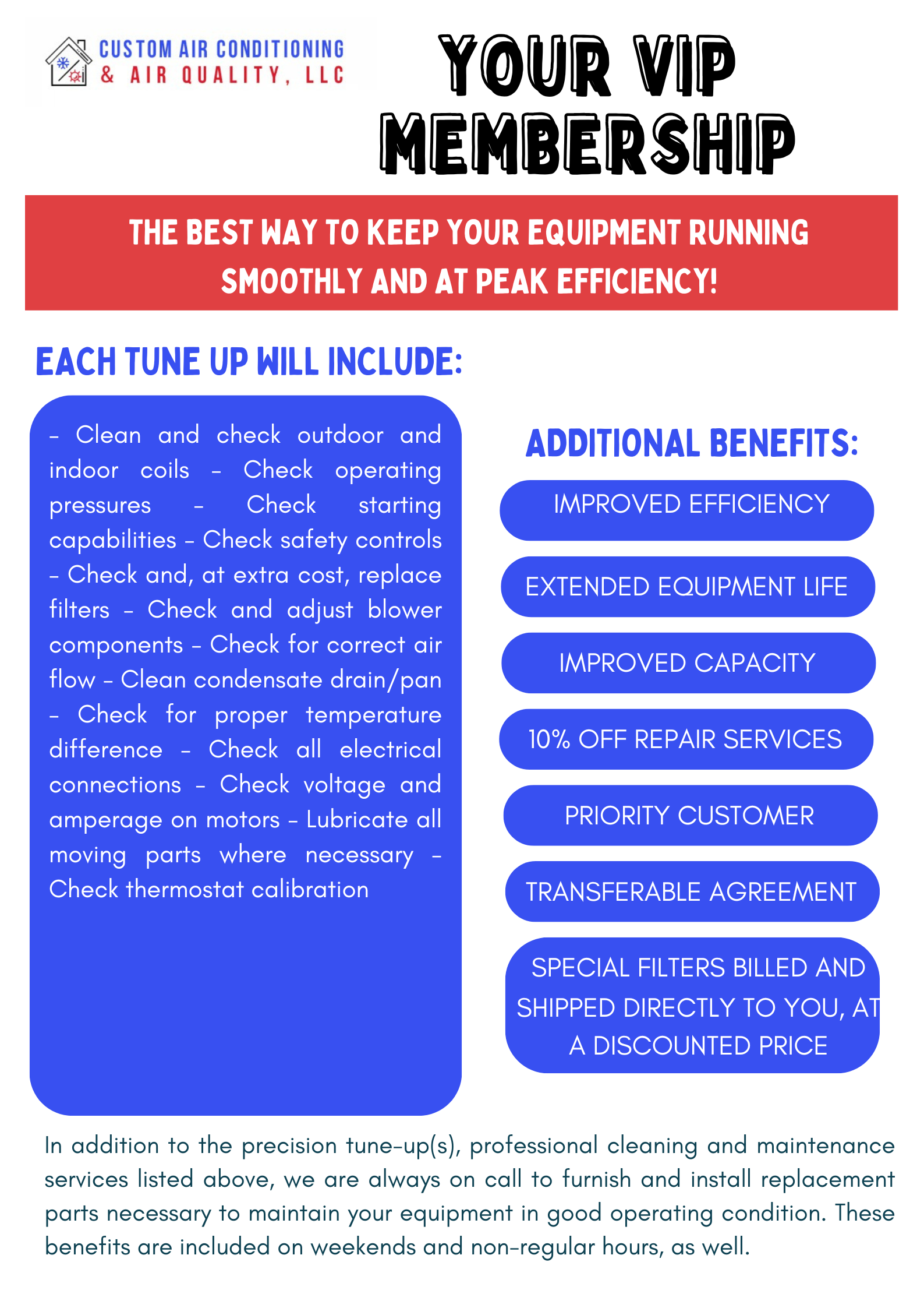 HVAC Maintenance Plan 4 Your VIP Membership By Custom AC Quality